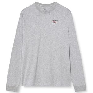 Reebok Identity SMALL Logo LS Tee, Medium Grey Heather/Vector Red, M