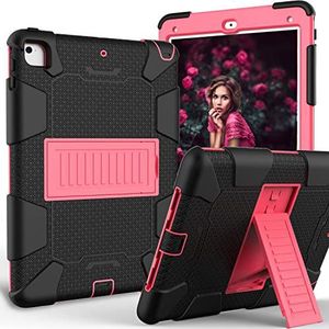 iPad 2018 12.9 hoes met standaard, duurzame, schokbestendige, harde hybride drielaagse beschermhoes, softshell, Apple Tablet, Silicone Case (zwart + roze)