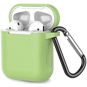 Siliconen hoes met sleutelhanger, compatibel met Apple AirPods Case 1 & 2, zachte siliconen hoes voor AirPods, schokbestendige oordopjes, beschermhoes voor Apple Airpods 1 & 2, matcha-groen
