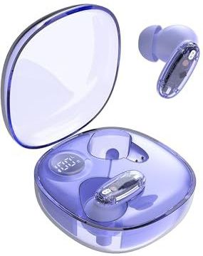 Mars Gaming MHIB2, Bluetooth 5.4 Oordopjes, Indringend Geluid, Ergonomisch Halftransparant en Ultracompact Ontwerp, 24 Uur Afspeeltijd, Draadloze Oordopjes met Oplaadcase en LED-indicator, Paars​