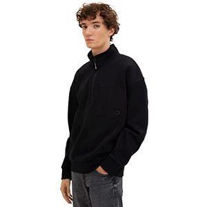 Tom Tailor Denim heren 1034818 Troyer sweatshirt met borstzak, 29999 - Black, L