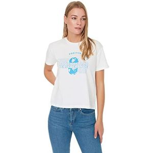 Trendyol Dames duurzamer getailleerd Basic T-shirt met ronde hals, Kleur: wit, S