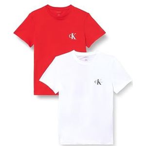 Calvin Klein Dames A- Logo CN 2 Pack Tee LV047C905G Tees, Rood (Adrenaline Rush/Brilliant White), S, Rood (Adrenaline Rush/Briljant Wit), S