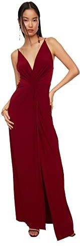 Trendyol Vrouwen Prom/Bruidsmeisje Maxi Mermaid Regelmatige Gebreide Avondjurk, Bordeaux, 64