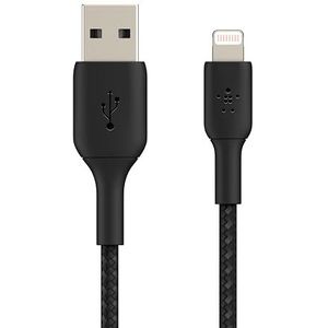 Belkin gevlochten Lightning-kabel (Boost Charge Lightning/USB-kabel voor iPhone, iPad, AirPods) MFi-gecertificeerde iPhone-laadkabel, gevlochten Lightning-kabel (15 cm, zwart)