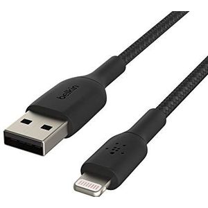 Belkin gevlochten Lightning-kabel (Boost Charge Lightning/USB-kabel voor iPhone, iPad, AirPods) MFi-gecertificeerde iPhone-laadkabel, gevlochten Lightning-kabel (15 cm, zwart)