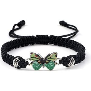 Vlinder Armband voor Vrouwen Bohemian Gevlochten Armband Bangle Paar Vlinder Hand Sieraden Gift, Zwart-Groen