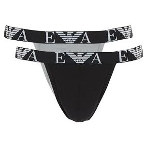 Emporio Armani Heren 2PACK Jockstrap String Slipje, Steen/Zwart, S, Steen/Zwart, S