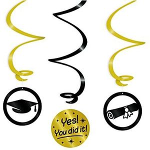 PD-Party 7023301 Hangende Swirl Decoratie | Hanging Swirls | Feest | Viering - You did it, Goud/Zwart, 14cm Lengte x 14cm Breedte x 70cm Hoogte