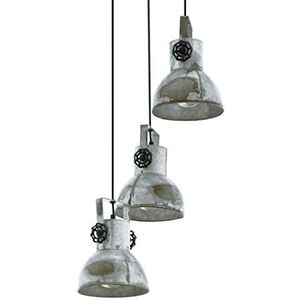 EGLO Hanglamp Barnstaple, 3 vlammige vintage hanglamp in industrieel design, retro hanglamp van staal in zink used-look, kleur: bruin-patina, zwart, fitting: E27