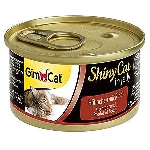 GimCat ShinyCat in Jelly kip en rund - Natvoer voor katten, met vlees en taurine - 24 blikken (24 x 70 g)