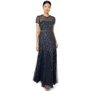 Adrianna Papell Dames korte mouwen Grid Beaded Gown Jurk, Donkerblauw, 48