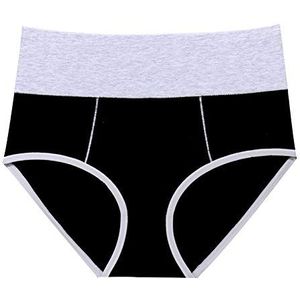 BRGUR Vrouwen katoenen ondergoed hoge taille volledige dekking dames slipje (normaal & plus maat), Zwart, M