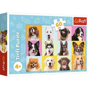 Trefl - Leuke Honden - Puzzels 60 stukjes - Kleurrijke Puzzels met Dieren, Honden, Collage, Creatief Vermaak, Leuk voor Kinderen vanaf 4 jaar