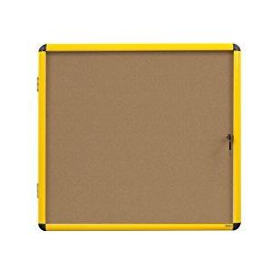 Bi-Office Showkast Ultrabrite - 4 x A4 - kurk prikbord, met geel aluminium frame