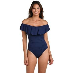 La Blanca Women's Standard Island Ruffle 1pc, Indigo, 14