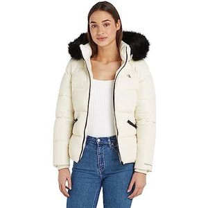 Calvin Klein Jeans Dames Faux Fur Hooded Fitted Korte JKT Gewatteerde Jassen, Wit, XL