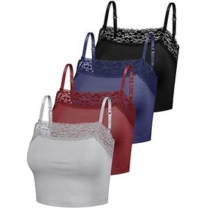 4 stuks kanten hemdje voor dames, spaghettibandjes, kanten bralettes, crop tops, halve cami-top, kant, bandeau, tank tops voor vrouwen en meisjes, M