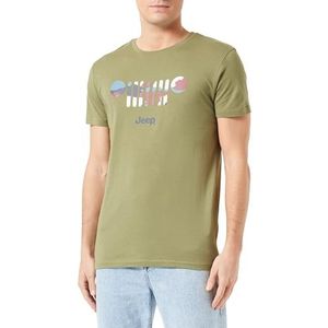 JEEP O102903-E100 J Heren T-shirt met groot rasterpatroon achtergrond schors Camouflage J23W Heren Olive Green XL, Olijfgroen, XL