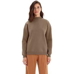 TRENDYOL Dames tegel steile kraag los gebreid singard sweatshirt, lichtbruin, S