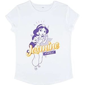 Disney Dames Aladdin-Jasmine Pop Organic Roll Sleeve T-Shirt, Wit, XL, wit, XL