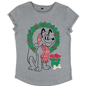Disney Classics Dames Mickey Classic-Christmas Fairisle Pluto Organic Rolled Sleeve T-Shirt, Melange Grey, L, grijs (melange grey), L