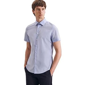 Seidensticker Businesshemd voor heren, slim fit, strijkvrij, kent-kraag, korte mouwen, 100% katoen, blauw (lichtblauw 10), 42