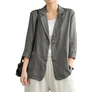 Grey Blazer for Women Casual Cotton Linen Blazer Jackets (Dark Grey, M)