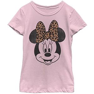 Disney Characters Modern Minnie Face Leopard Girl's Solid Crew Tee, Light Pink, X-Small, Rosa, XS
