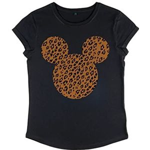 Disney Classics Dames Mickey Classic-Cheetah Mouse Organic Rold Sleeve T-Shirt, Zwart, L, zwart, L