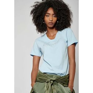 Kaporal, Dames T-shirt, getailleerde pasvorm, korte mouwen, V-hals, tekenmodel, kleur hemelsblauw, maat M, Hemelsblauw, M