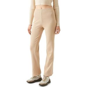 Koton Geribbelde broek met hoge taille en rechte pijpen voor dames, 052 (Beige), XL