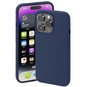 Hama Hoes voor Apple iPhone 14 Pro (telefoonhoes beschermt tegen stoten, krassen en vuil, beschermhoes maakt inductief opladen, zijdeachtig matte case van TPU met zachte binnenvoering) blauw