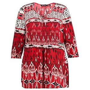 Ulla Popken Dames smokblouse met etnische print blouses, karmijnrood, 50/52, karmijnrood, 50/52 Grote maten