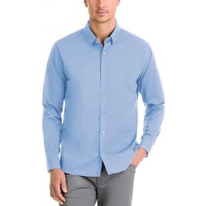 Van Heusen Men's Classic Fit Stain Shield Never Tuck Stretch Button Down Shirt, Bel Air Blue Solid, Large