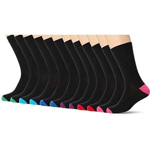 FM London (12 stuks) Unisex superzachte kuitsokken | herensokken & dames sokken met ademend, geurbestendig design | stretch fit zwarte katoenen sokken met gekleurde teen en hieloptie | stretch fit,