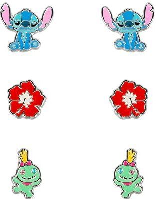 Lilo & Stitch - Oorbellenset - Meerkleurig - Stitch, Hibiscus & Scrump set oorknopjes
