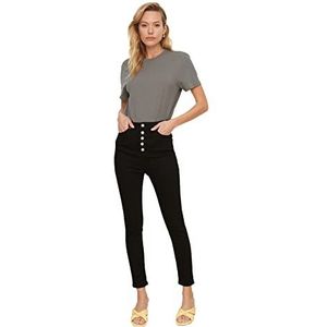 Trendyol Jeans Skinny jeans met hoge taille met zwarte voorknop, Zwart, 40