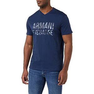 Armani Exchange Heren duurzame stof, regular fit, bedrukt logo, V-hals, marineblauw, extra klein, navy, XS