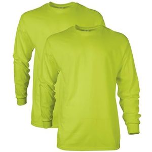 GILDAN Men's Ultra Cotton Adult Long Sleeve T-Shirt, 2-Pack Shirt, Safety Green, Small