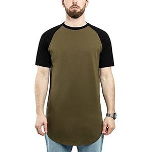Blackskies Runder Baseball Basic Longshirt | oversized maat korte mouwen T-shirt Raglan Raglan Lange Tee - Verschillende kleuren S M L XL, Olivo, S