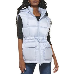 Levi's Women's Quilted Megan Hooded Puffer Jacket, Light Blue Vest, Small