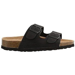 CUSHIONAIRE Lane Cork Footbed Sandals for Women – Comfortable Double Buckle Slip-On with Genuine Suede Footbed & Arch Support Slides for Women Footwear, BLACK 6.5