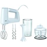 Braun MultiMix 3 HM 3135 WH Handmixer – 5 Snelheden en Turbo, Inclusief Garde, Deeghaak, Staafmixer, Hakmolen en Maatbeker, 500W, Wit