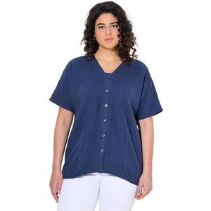 Ulla Popken - Blouse - Donkerblauw - Klassieke Blouse - Knoopsluiting