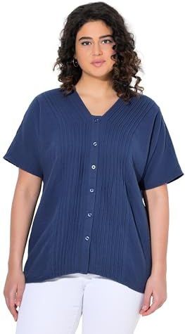 Ulla Popken - Blouse - Donkerblauw - Klassieke Blouse - Knoopsluiting