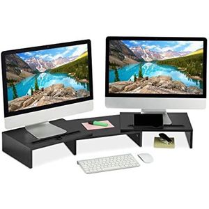 Relaxdays monitorstandaard voor 2 monitoren, uitschuifbaar, verstelbaar, dubbele monitorverhoger voor bureau, zwart