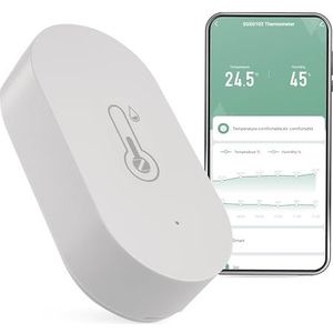 EMOS GoSmart - Smart Home Thermometer met App - Binnentemperatuurbereik -20 °C tot +60 °C - Instelbare temperatuureenheid °C/°F - Incl. Batterij - Compatibel met Google Home en Alexa - Wit