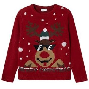 NAME IT Unisex Nknrajulle Ls Knit Box Gebreide Trui, Jester Red/Print: rendier, 134/140 cm
