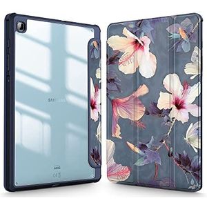 Tech-Protect SmartCase Hybrid Klaphoes, beschermhoes met standfunctie, magnetische hoes, compatibel met Samsung Galaxy Tab S6 Lite 10.4 2020/2022, blauw/hibiscus bloemen